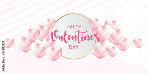 Cute Happy Valentine's Day calligraphy card with Hearts. Modern patterned background. Horizontal holidays poster, add, header, website. © Juls Dumanska