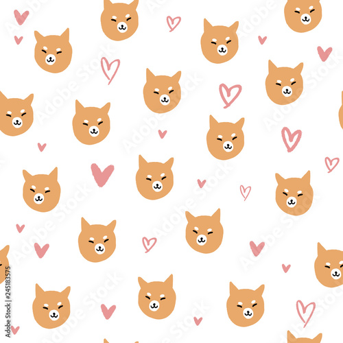 Abstract cute vector shiba inu dog pattern, puppy illustration.