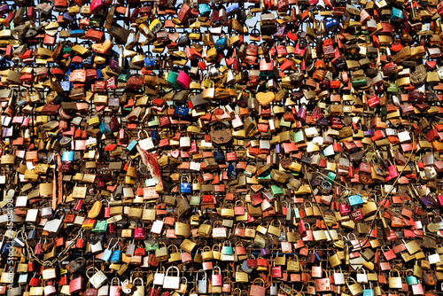 Love locks on a bridge, texture background