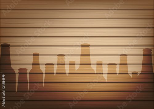 Mock up Realistic Wood and Beer Bottle Glass Shadow Abstract Background Illustration Vector