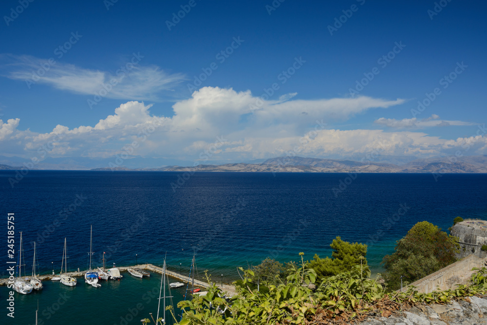 view from Old Fortress in Kerkira to the Ionian Sea (Corfu, Ionian Islands, Greece)