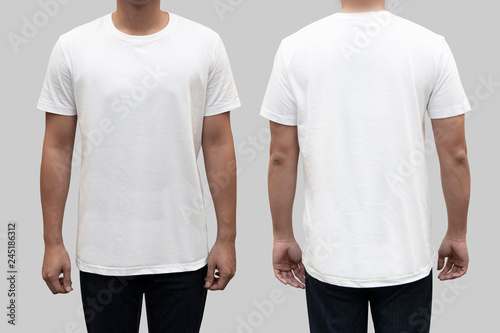 Isolated  front and back white t-shirt on a man body as a template for  t-shirt  design