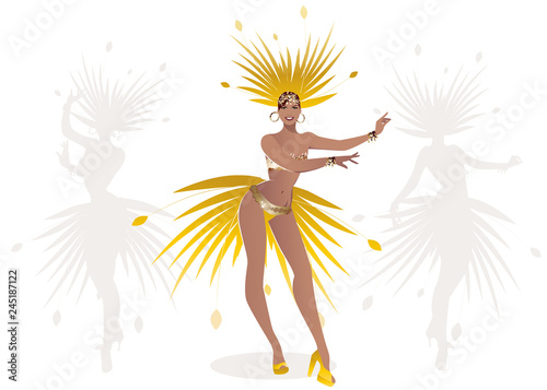 Beautiful dancing girl dressed like a star feathered carnival, music hall or musical revue