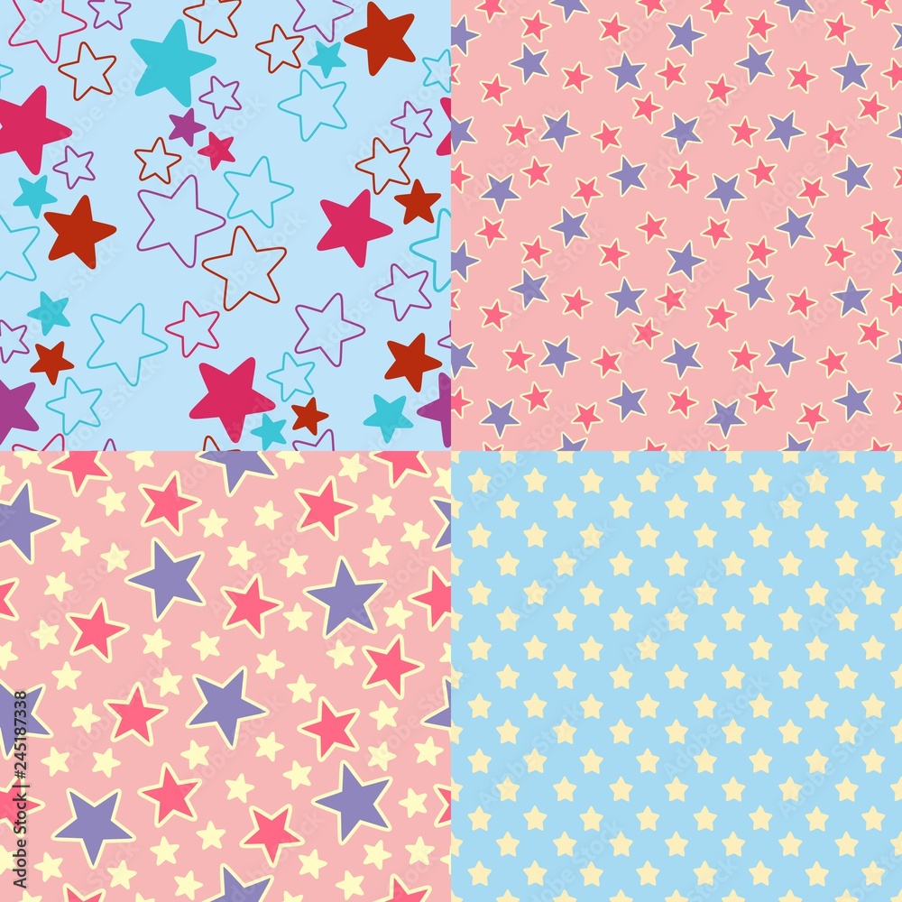Set of four seamless abstract textures with stars Set of four seamless abstract textures with stars