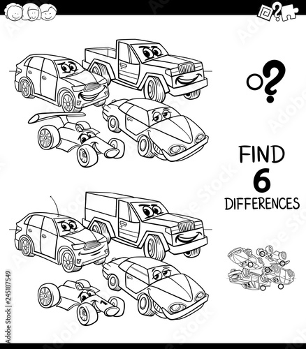 differences game color book with cars