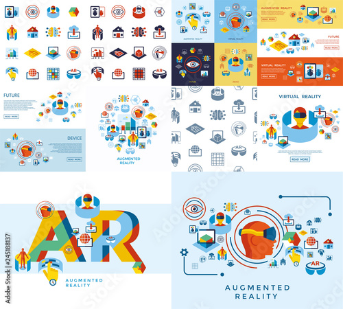 Augmented and virtual reality icons set