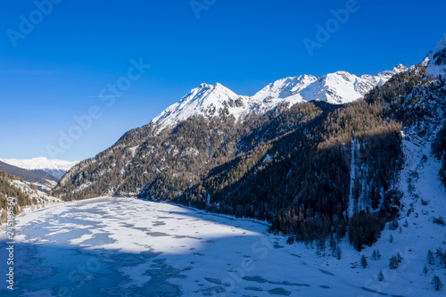 Frozen lake Martel in South Tyrol
