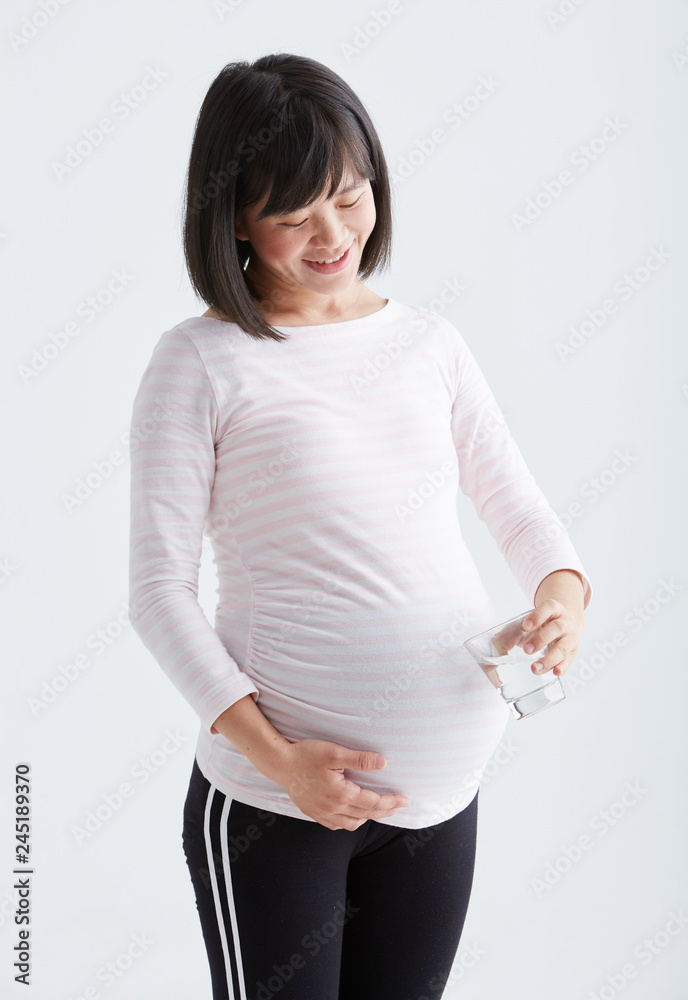 Asian pregnant women theme,White background in studio Asian pregnant women theme,White background in studio
