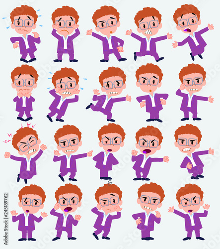 Cartoon character businessman in casual style. Set with different postures, attitudes and poses, always in negative attitude, doing different activities in vector vector illustrations.
