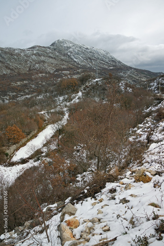 Mountain landscape on cloudy winter day. Balkans, Dinaric Alps, Montenegro, Sitnica region photo