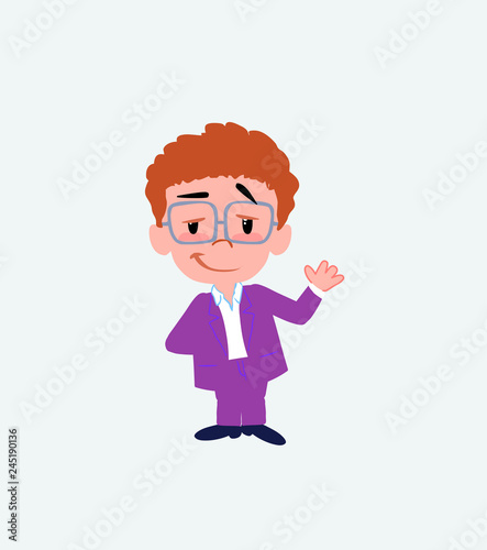 Businessman in casual style waving with a dreamy expression.