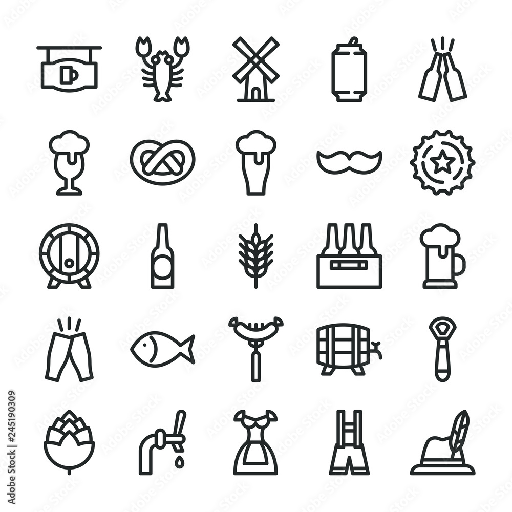 Beer and Oktoberfest icons set. Line style Beer and Oktoberfest icons set. Line style