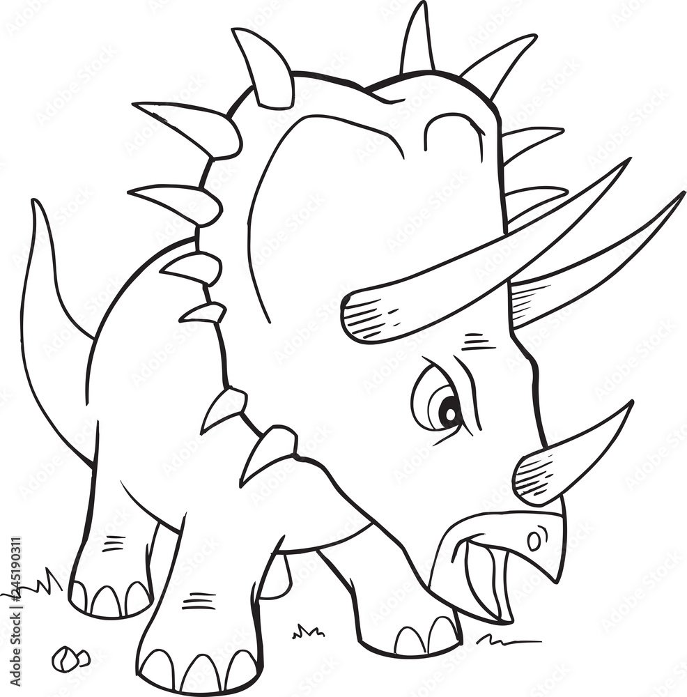 Triceratops Dinosaur Coloring Page Vector Illustration Art Stock Vector