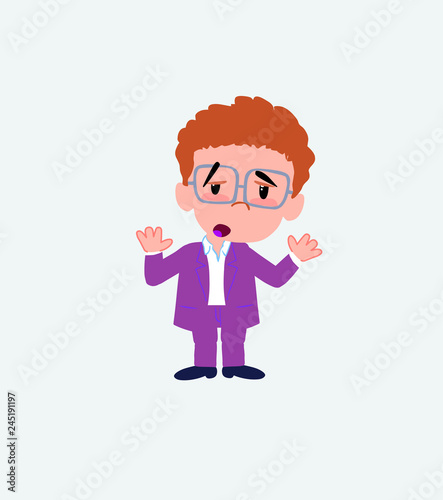 Businessman in casual style makes a gesture of tired resignation.