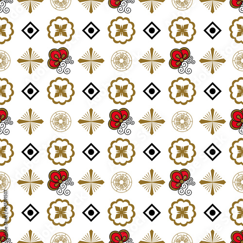 Seamless pattern with traditional Japanese decor elements