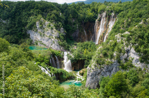 Plitvice National Park  Croatia  Europe. Amazing view over the lakes and waterfalls surrounded by forest.