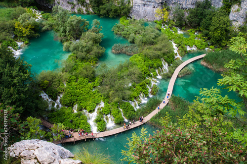 Plitvice National Park, Croatia, Europe. Amazing view over the lakes and waterfalls surrounded by forest.