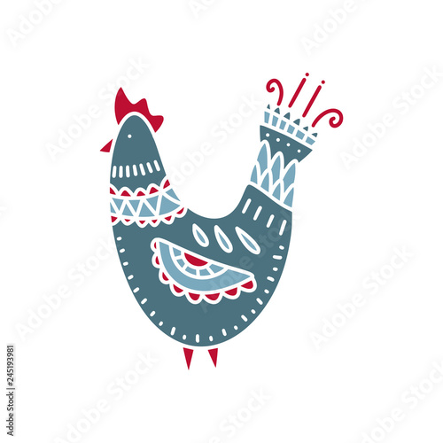 Cute cock in scandinavian style, vector illustration.