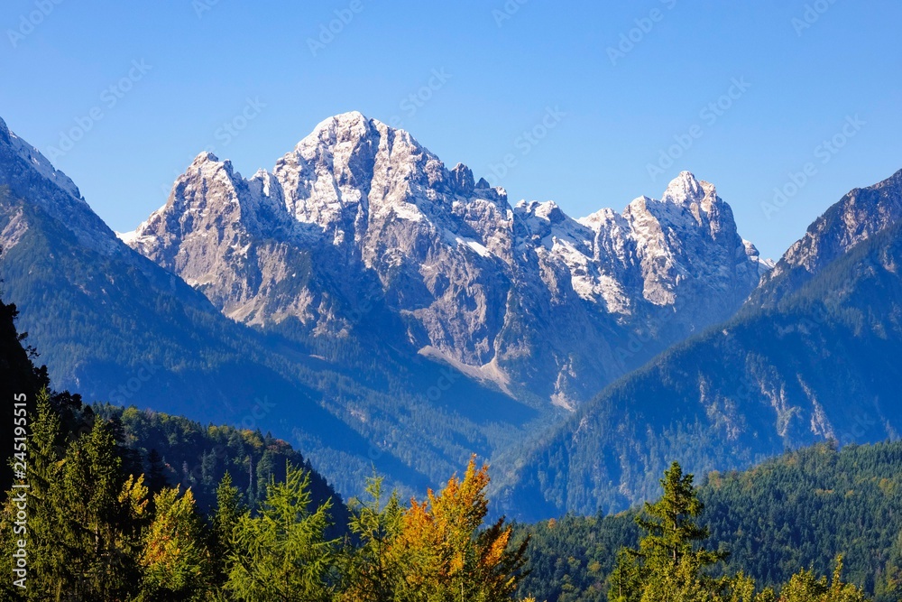 Mount Gehrenspitze with first snow, Tannheimer Berge, Schwangau, Konigswinkel, Ostallgau, Allgau, Swabia, Bavaria, Germany, Europe Mount Gehrenspitze with first snow, Tannheimer Berge, Schwangau, Konigswinkel, Ostallgau, Allgau, Swabia, Bavaria, Germany, Europe