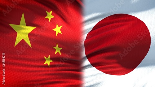 China and Japan flags background, diplomatic and economic relations, finance photo