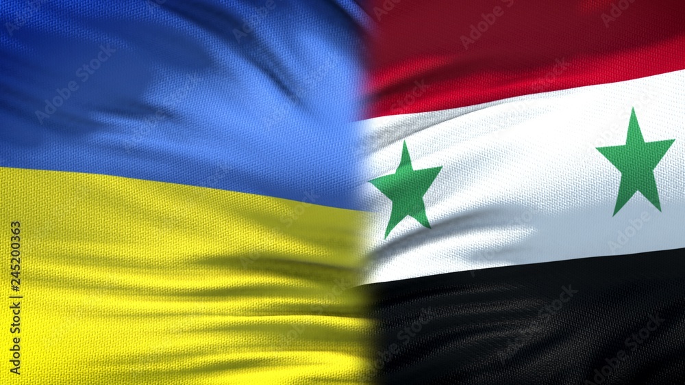 Fototapeta premium Ukraine and Syria flags background, diplomatic and economic relations, security