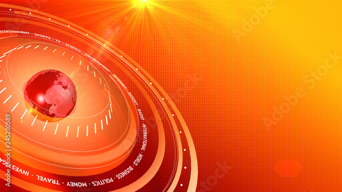 3D Graphical Red-Orange Breacking News Digital Background photo