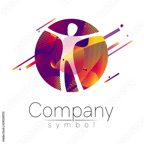 Modern head logo of Company Brand . Human in the circle . Fluid style. Logotype in vector. Design concept. Gradient liquid isolated on white background. Abstract geometric shapes. Red violet