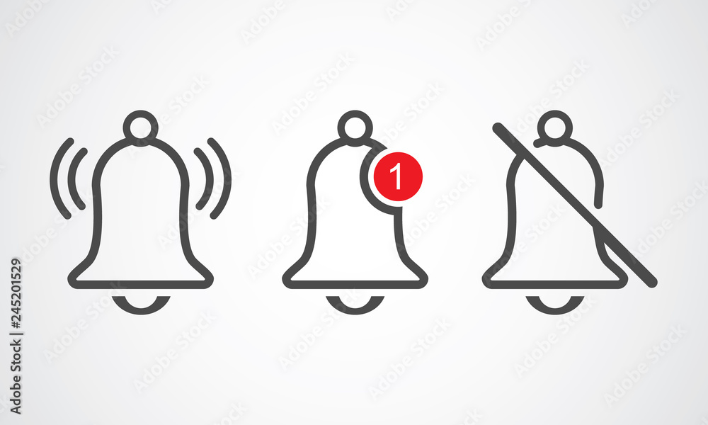 Notification line icon vector, material design, Social Media element, User Interface sign, EPS, UI, Image, Illustration. New message. Bell line icons with the different status. - Vector. Notification line icon vector, material design, Social Media element, User Interface sign, EPS, UI, Image, Illustration. New message. Bell line icons with the different status. - Vector.