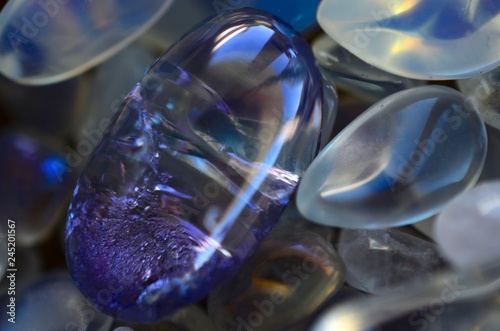 Beautiful, sparkling healing crystals. Witchy crystal grid, wiccan alter set up. Healing energy, shot in natural lighting with low exposure. Crystal Grid, sacred space. Bohemian decorations, romantic 
