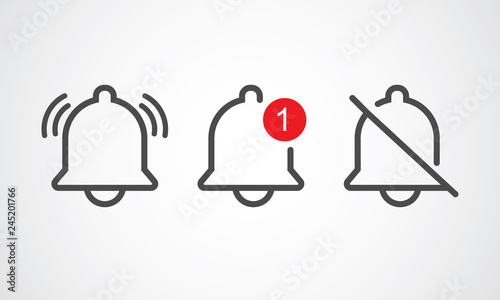 Notification line icon vector, material design, Social Media element, User Interface sign, EPS, UI, Image, Illustration. New message. Bell line icons with the different status. - Vector.