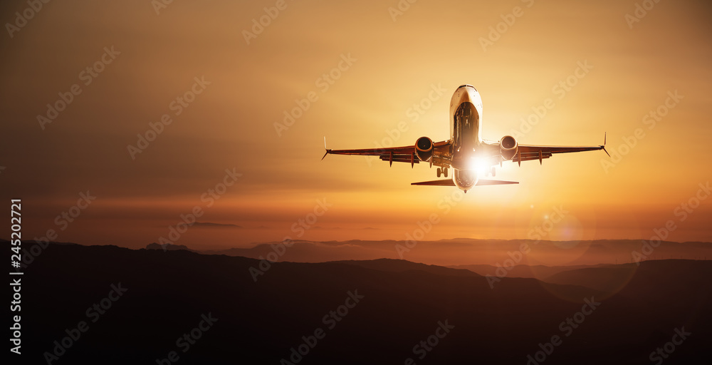 Fototapeta premium modern aircraft against a sunset