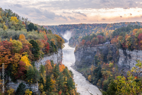 Autumn View of the Middle and Upper From Grandview in New York s Letchworth State Park