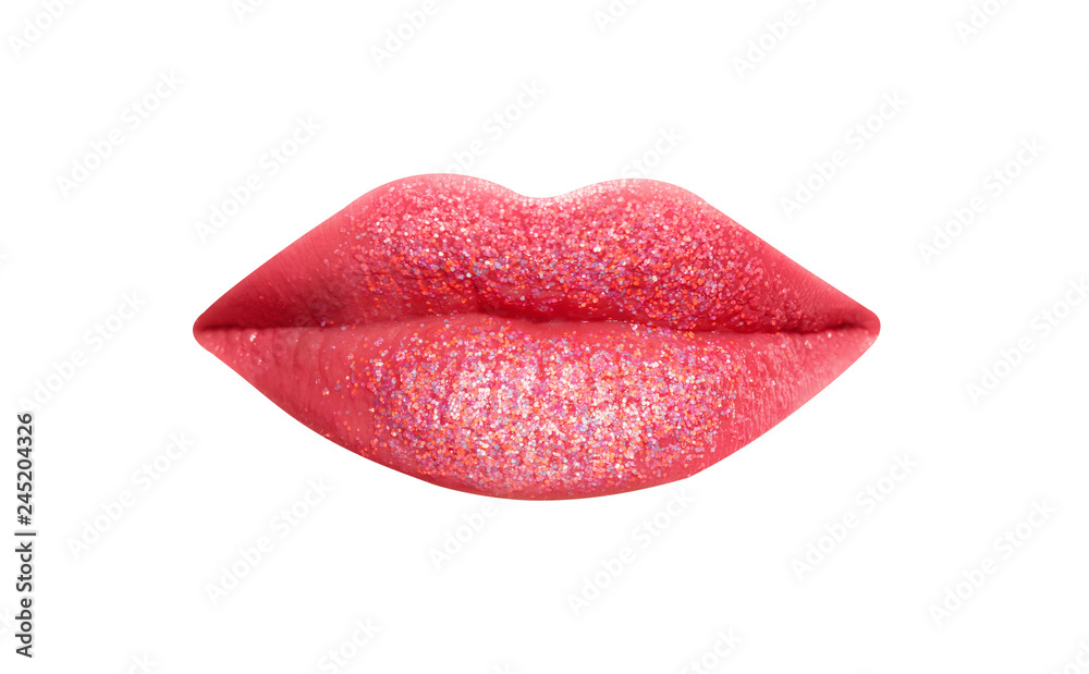 Beautiful young model with beautiful lips makeup, closeup