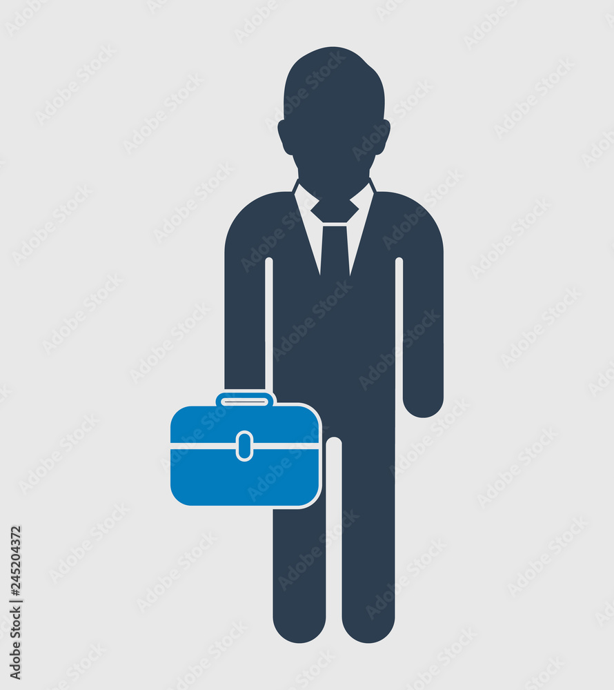 Businessman Icon with briefcase on hand. Flat style vector EPS. Businessman Icon with briefcase on hand. Flat style vector EPS.