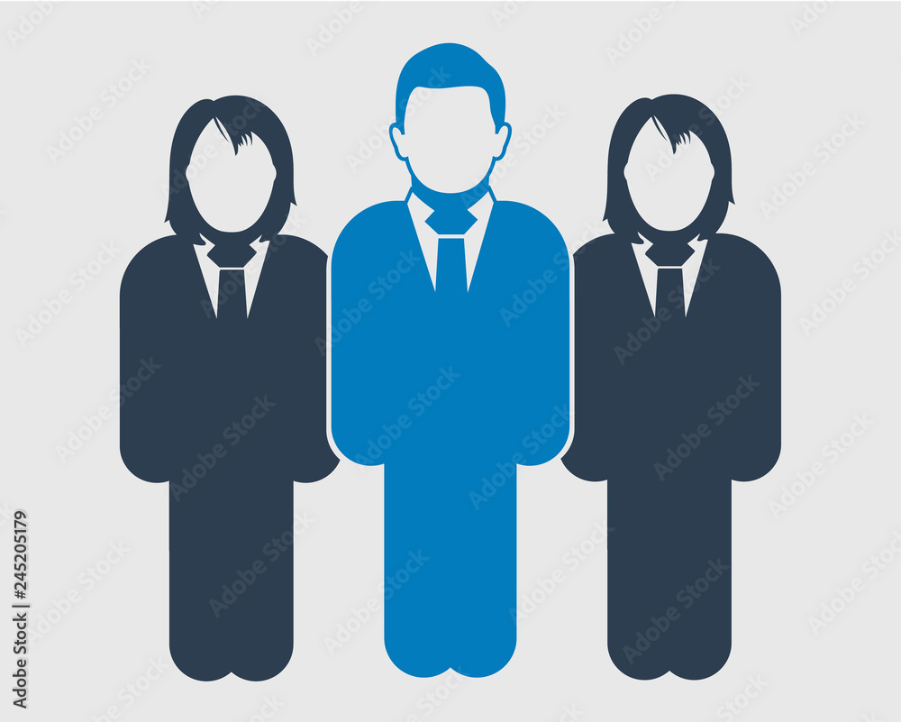 Business team Icon. Standing Male and female symbols on gray background. Flat style vector EPS. Business team Icon. Standing Male and female symbols on gray background. Flat style vector EPS.
