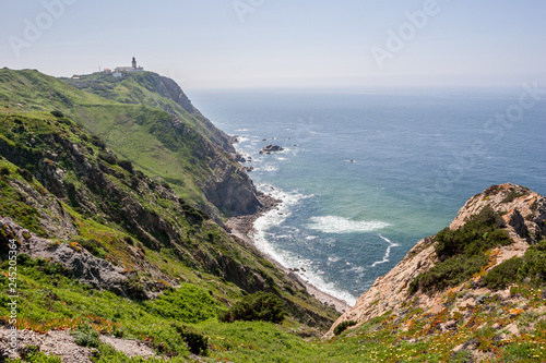 Lighthouse on cliffs at Cabo da Roca (Cape Roca) in Portugal