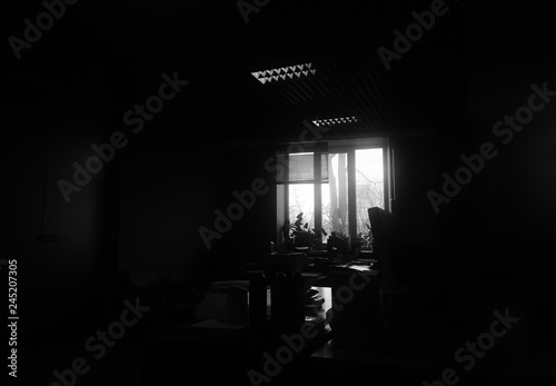 Black and white minimal office room interior background