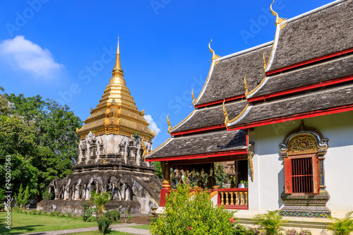 Chapel and golden pagoda at Wat Chiang Man in Chiang Mai  North of Thailand