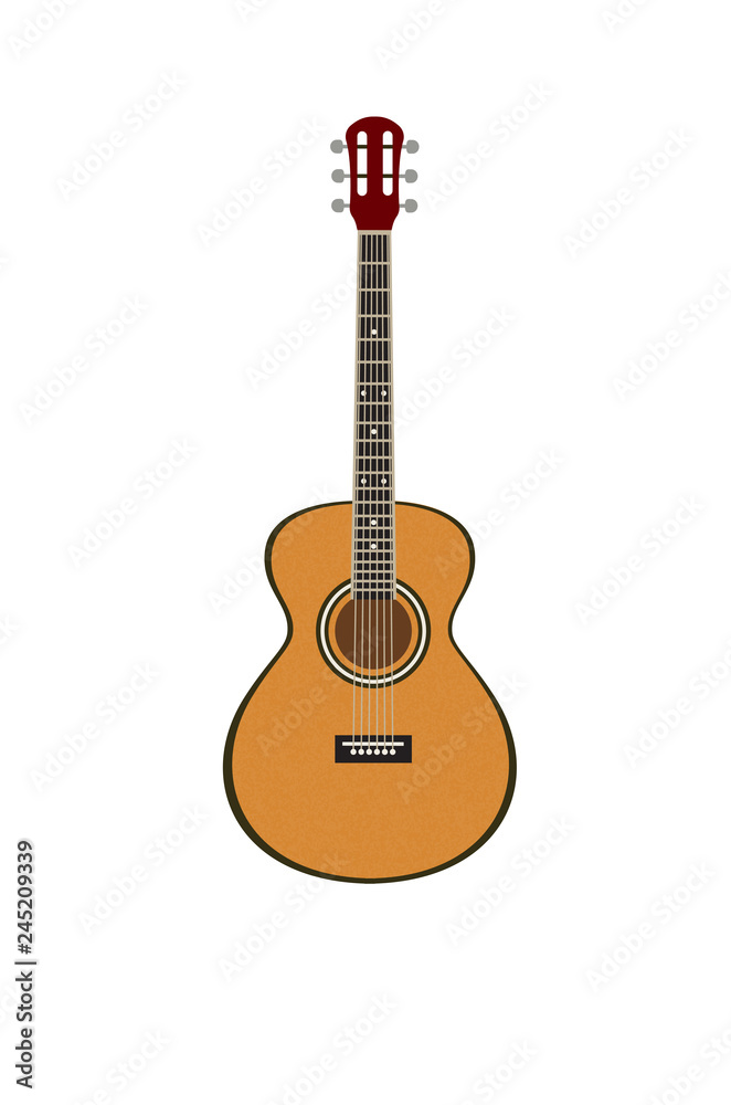 Vector illustration of a classic guitar isolated on white background. Popular musical instrument