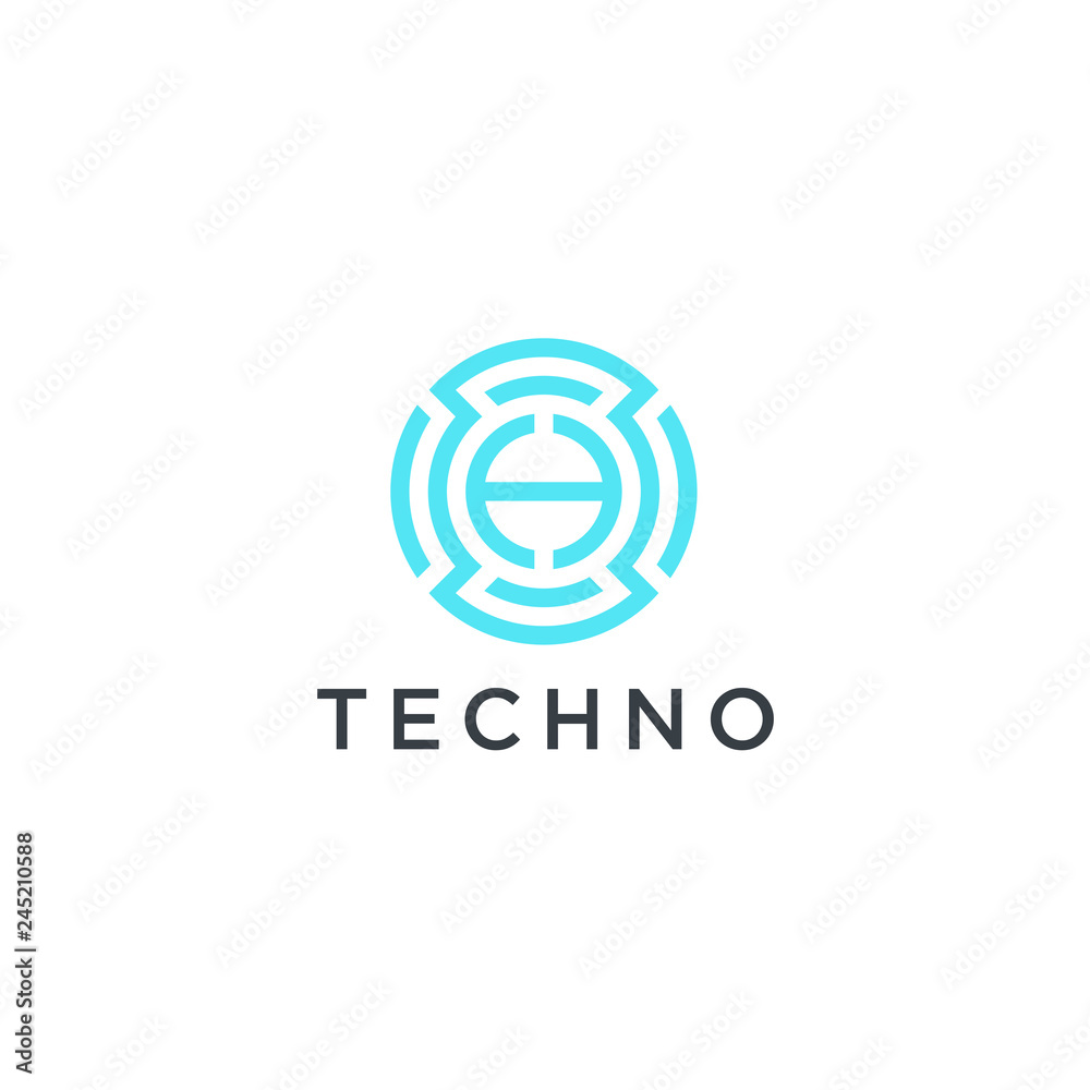 Technology logo simple tech design. Vector creative abstract circle round red flow shape modern icon for construction technology or logo template for digital communication concept Technology logo simple tech design. Vector creative abstract circle round red flow shape modern icon for construction technology or logo template for digital communication concept