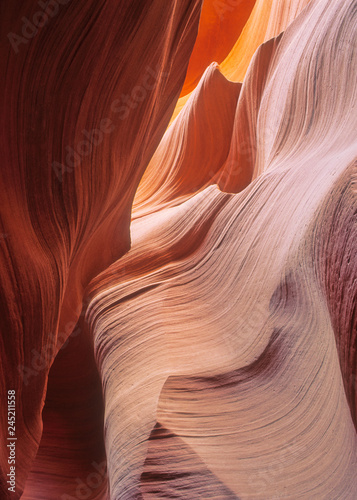 Water-sculpted slot canyon sandstone walls of Lower Antelope Canyon