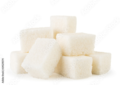 Heap of refined sugar close up on a white. Isolated.