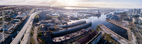 Aerial panoramic view of industrial area and port of Tampa, Florida.