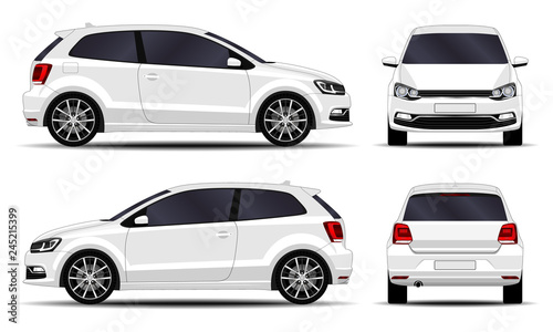 realistic car. hatchback. front view, side view, back view.