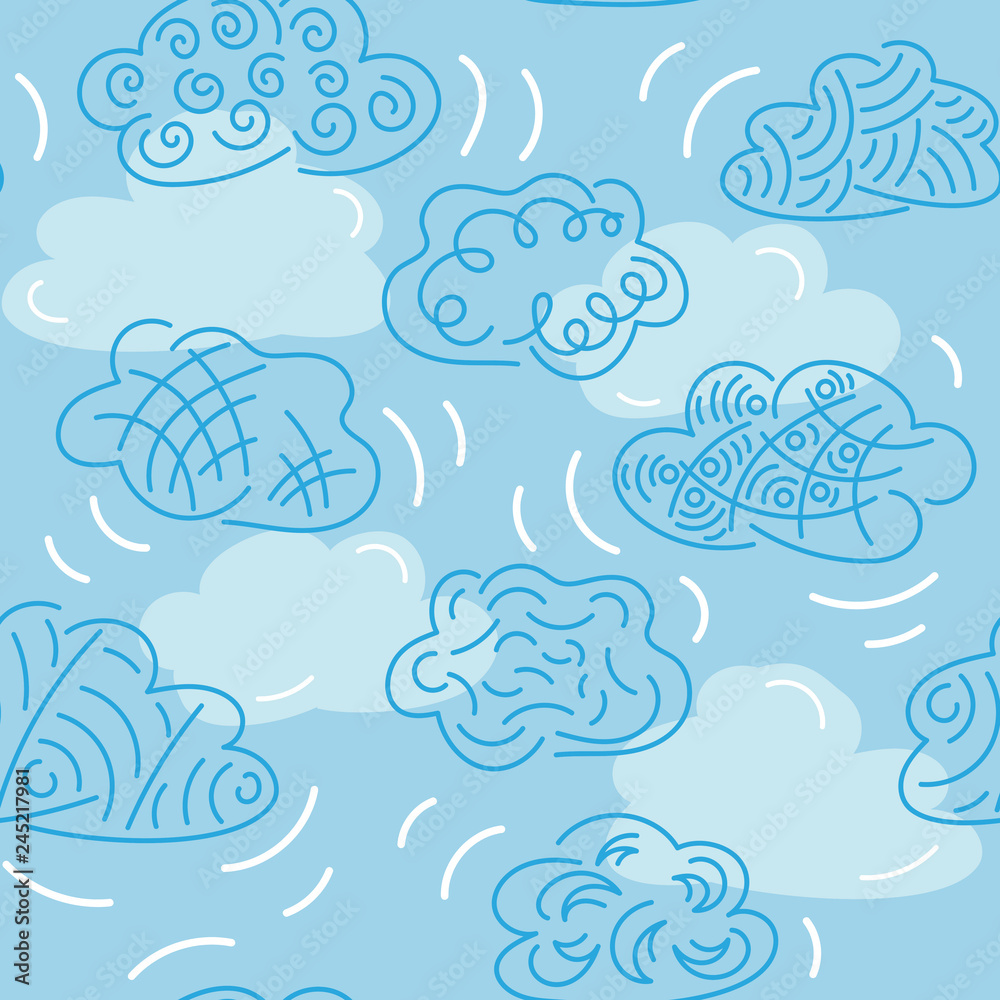 Fototapeta premium Cute clouds. Vector seamless pattern