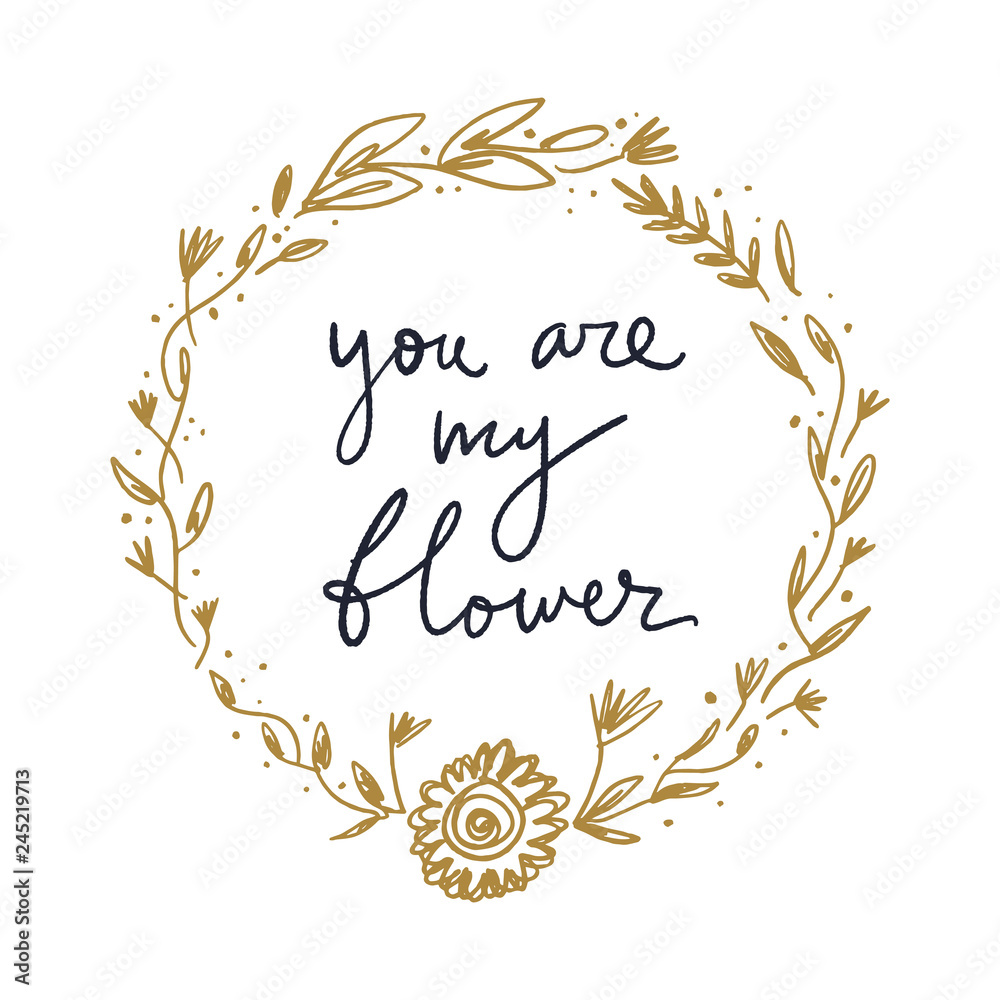 Obraz premium Vector boho floral frame and sign. Single image on white background, template.