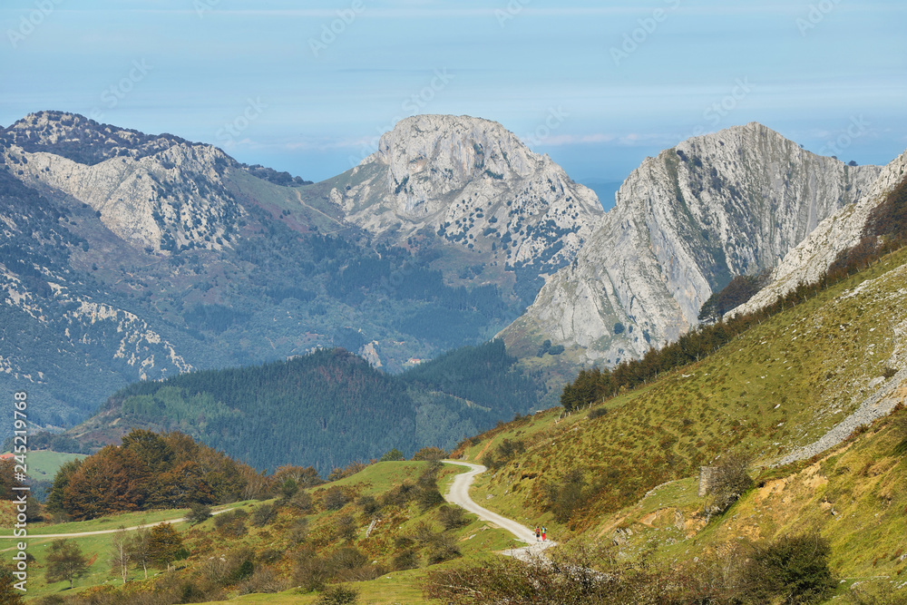 View of peaks in Urkiol, Urkiola natural park in Spain