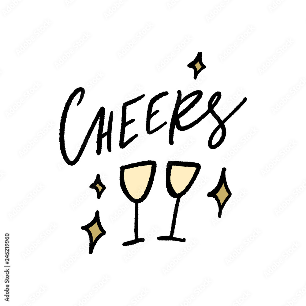 Fototapeta premium Cheers lettering festive postcard, poster or sticker. Vector illustration.