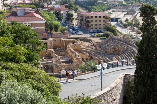 Ruins of medieval church built on Roman amphitheatre arena in Tarragona. This visigothic church was erected in 5th Century using stones of the amphitheatre photo