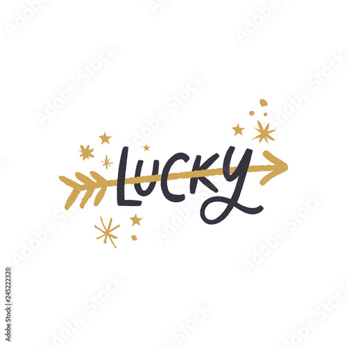 Vector boho lettering inscription Lucky. Decor elements for your stuff and graphic design.